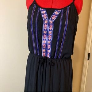 Embroidered Bib Spaghetti Strap Dress